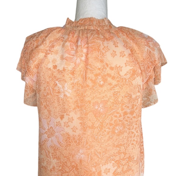 House of Harlow 1960 Peach Blush Pink Floral Print Tie Neck Ruffle Sleeve Top  M - Picture 9 of 15